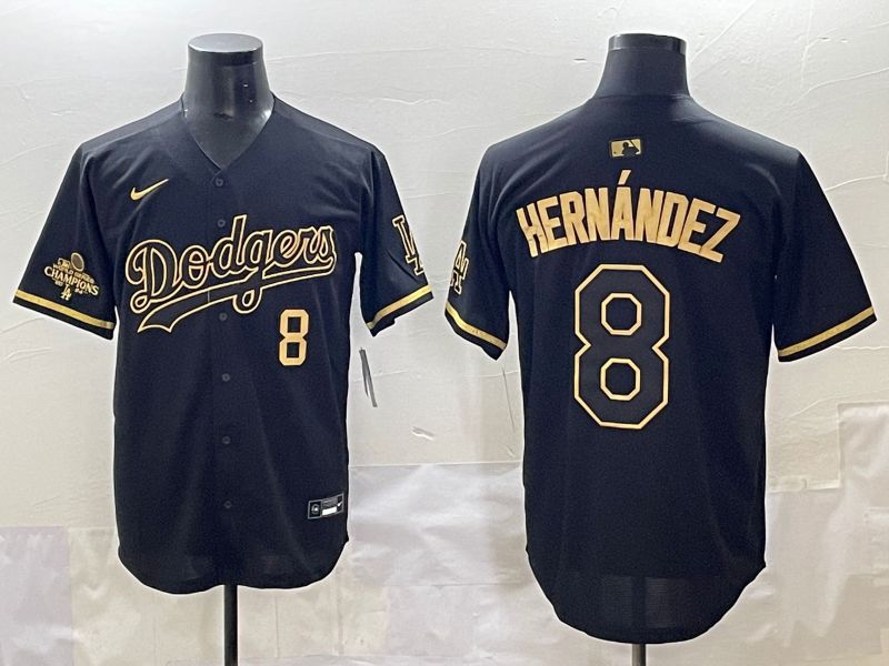 Men 2025 Los Angeles Dodgers #8 Hernandez Black Gold Five generations Nike MLB Jersey style 1